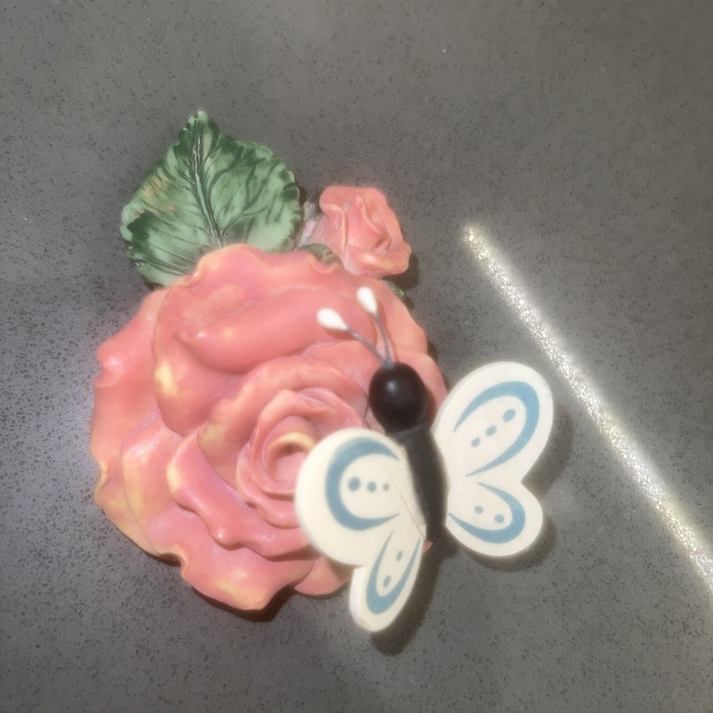 Vintage 1980's Ceramic Butterflies & Flowers Refrigerator Magnets